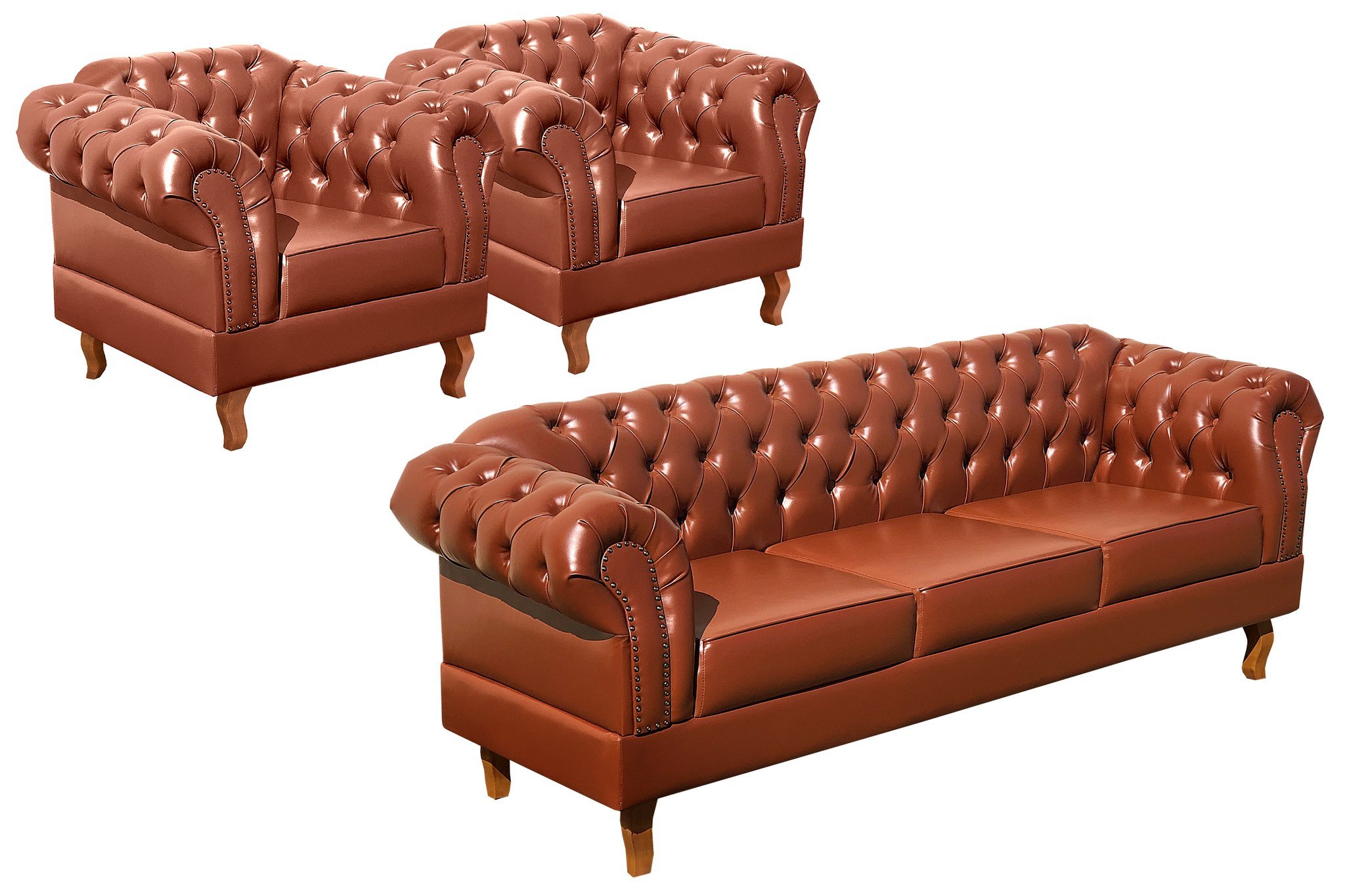 Conjunto Sofá Chesterfield 3 Lugares + 2 Poltronas Dom Pedro