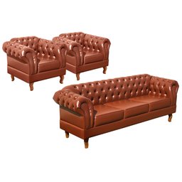 Conjunto Sofá Chesterfield 3 Lugares + 2 Poltronas Dom Pedro - 1