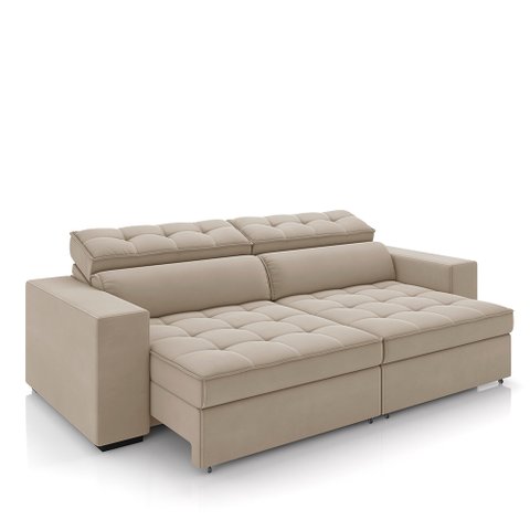 Sofá Decorativo Hugo 2 Lugares 208cm Reclinável e Retrátil Veludo Bege G45 - Gran Belo