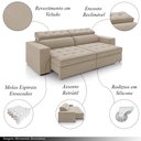 Ver imagem 3 de Sofá Decorativo Hugo 2 Lugares 208cm Reclinável e Retrátil Veludo Bege G45 - Gran Belo
