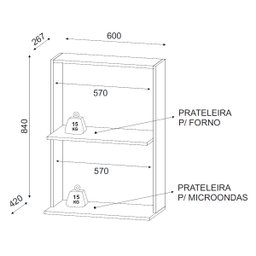 Armário Suporte para Microondas e Forno Suspenso Cozinha Lauren Branco - 4