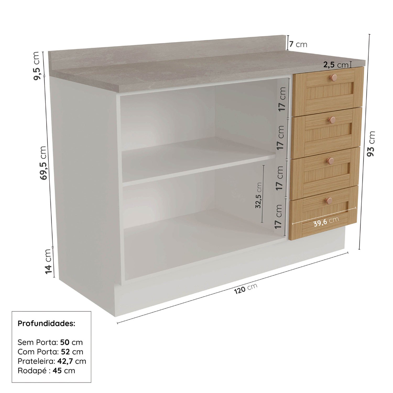 Cozinha Modulada 7 Peças com Tampo 1 Torre 3 Aéreos 3 Balcões Arizona Cabecasa Madeiramadeira - 17