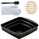 Ver imagem 1 de Jogo de Assadeira Quadrada 03 Peças Antiaderentes + Luva Térmica + Pincel Preto + Descanso de Panela