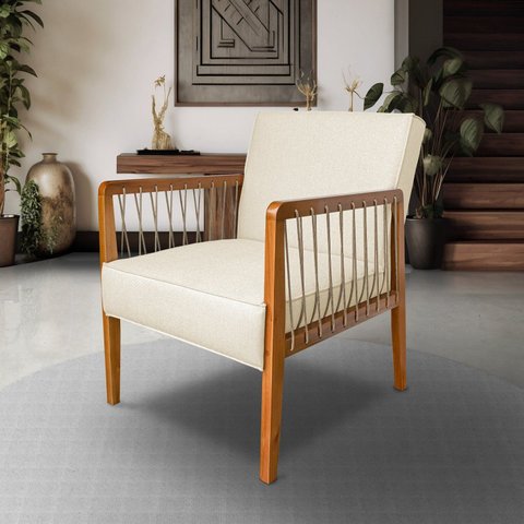 Poltrona para Sala de Estar em Linho Ely Bege Off White