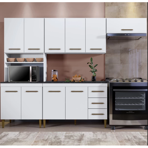 Cozinha Completa Atenas 10 Portas 3 Gavetas Kaiki Móveis - Branco