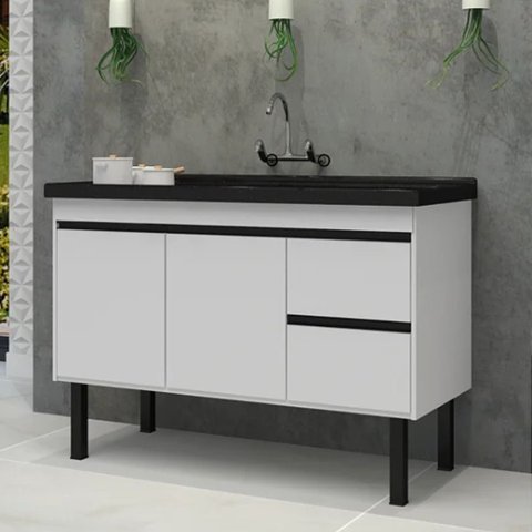 Gabinete de Cozinha Armário 2 Gavetas e 2 Portas 100% MDF:Branco