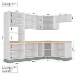 Cozinha Modulada 7 Peças com Tampo 1 Torre 3 Aéreos 3 Balcões Arizona Cabecasa Madeiramadeira - 3