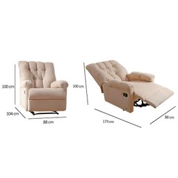 Poltrona do Papai Reclinável Atlanta Pietra Zero Wall c/ Giro e Balanço Courano Bege - Probel - 4