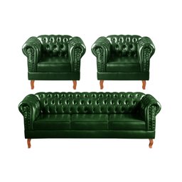 Conjunto Sofá Chesterfield 3 Lugares + 2 Poltronas Dom Pedro - 1