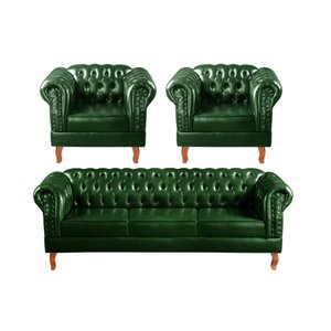 Conjunto Sofá Chesterfield 3 Lugares + 2 Poltronas Dom Pedro
