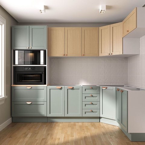 Cozinha Modulada 7 Peças sem Tampo 1 Torre 3 Aéreos 3 Balcões Arizona CabeCasa MadeiraOriginals Verde/Figueira/Menta