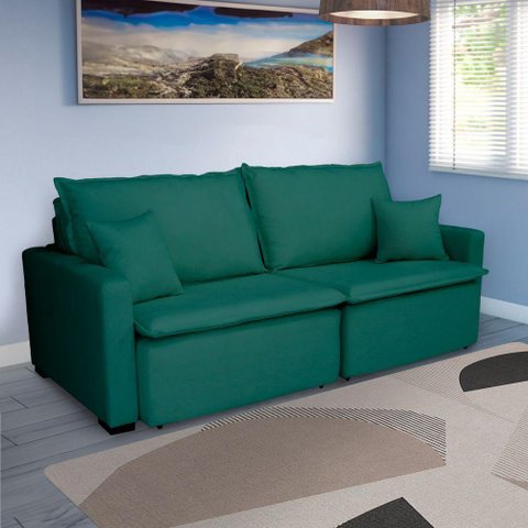 Sofá Cama Tóquio com Almofadas Soltas 2.20m-verde