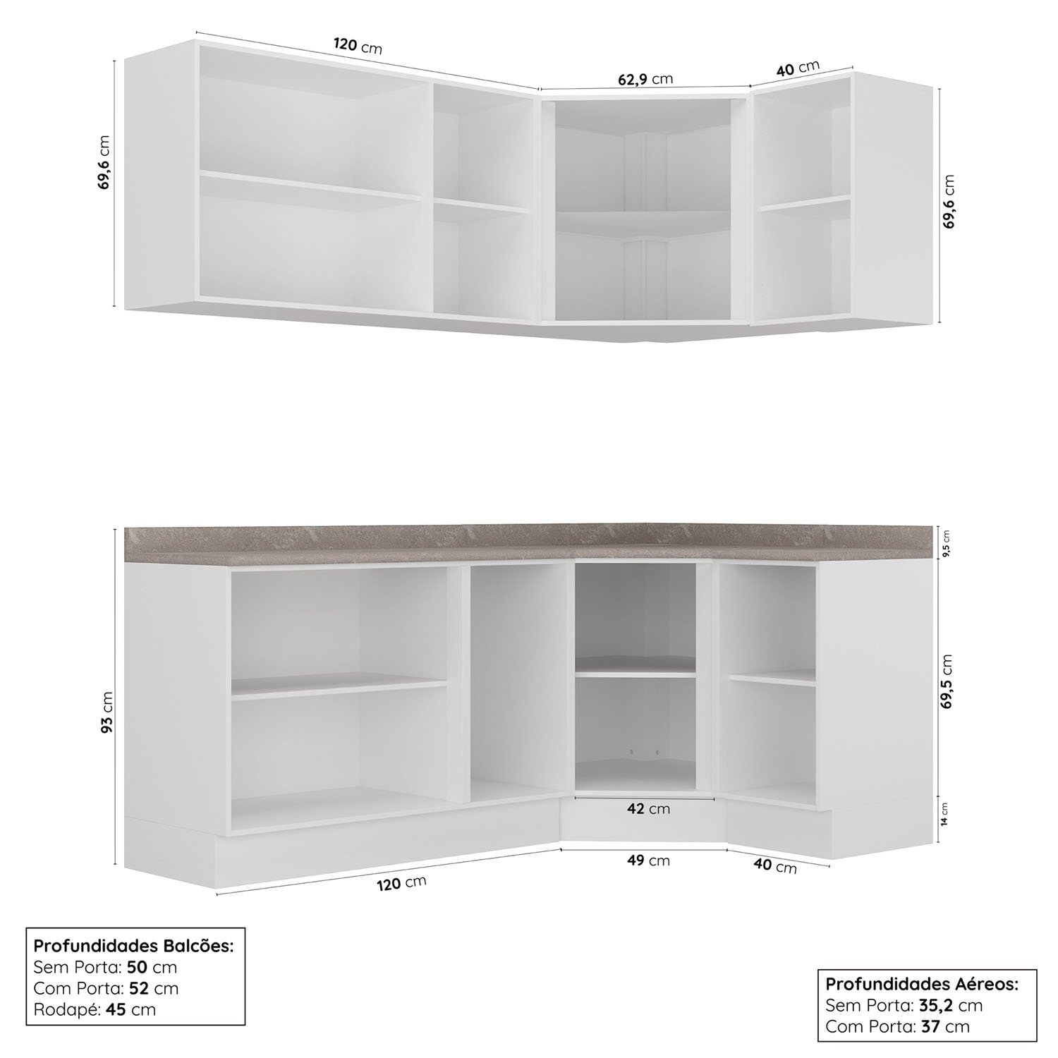 Cozinha Modulada 6 Peças com Tampo 3 Aéreos e 3 Balcões Arizona Cabecasa Madeiramadeira - 3