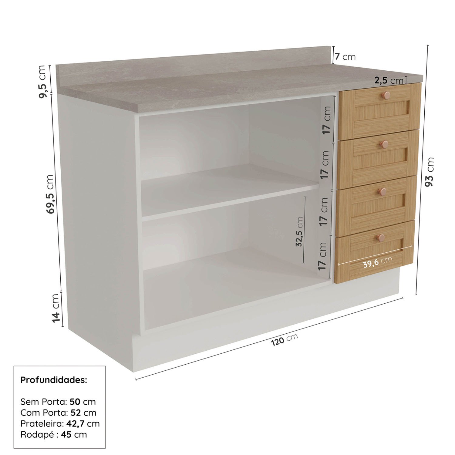 Cozinha Modulada 6 Peças com Tampo 3 Aéreos e 3 Balcões Arizona Cabecasa Madeiramadeira - 16