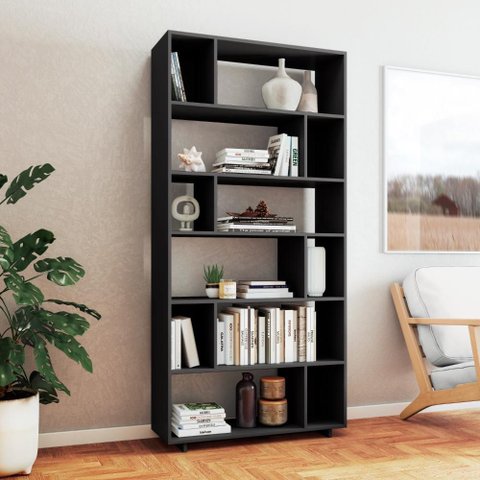 Estante para Livros Livreiro Multiuso 12 Nichos 5 Prateleiras Preto - BRV