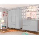 Ver imagem 2 de Jogo de Quarto Infantil Retrô Alice Guarda Roupa, Cômoda com Porta e Mesinha Cinza - PR Baby