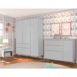 Jogo de Quarto Infantil Retrô Alice Guarda Roupa, Cômoda com Porta e Mesinha Cinza - PR Baby - 2 Jogo de Quarto Infantil Retrô Alice Guarda Roupa, Cômoda com Porta e Mesinha Cinza - PR Baby - 2