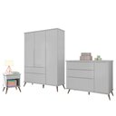 Ver imagem 1 de Jogo de Quarto Infantil Retrô Alice Guarda Roupa, Cômoda com Porta e Mesinha Cinza - PR Baby