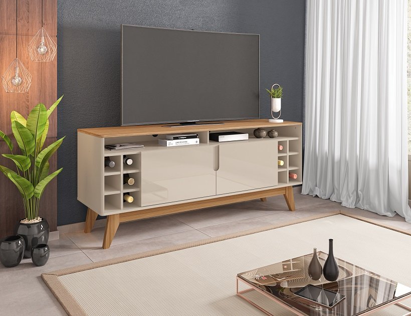 Rack para Sala Tv com Adega 1,35m Off White/noce Casa D | MadeiraMadeira