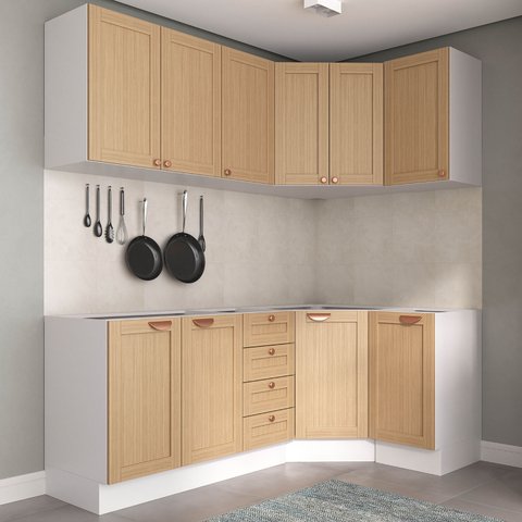 Cozinha Modulada 6 Peças sem Tampo 3 Aéreos e 3 Balcões Arizona CabeCasa MadeiraOriginals