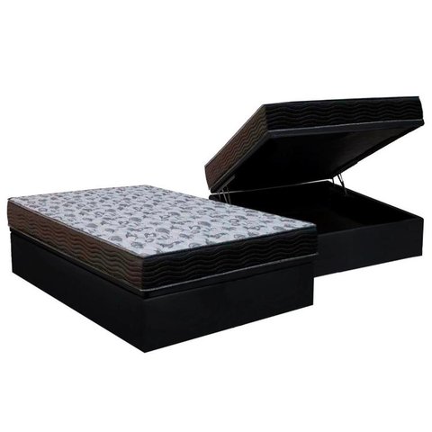 Cama Box Baú Casal: Colchão Espuma Ortobom D33 / EP ISO 100 Ultra Firme + Base CRC Courano Black(138