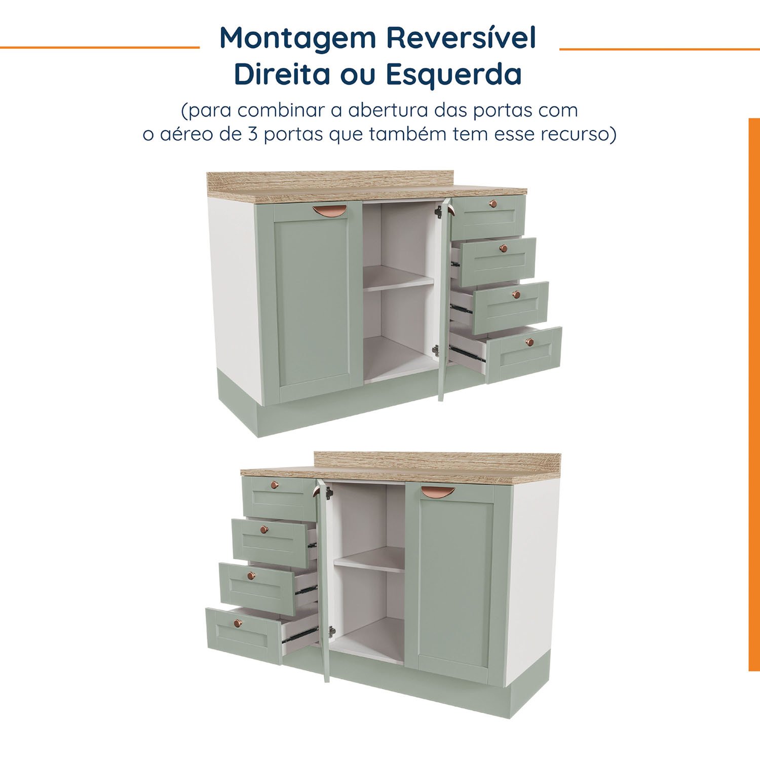 Cozinha Modulada 6 Peças com Tampo 3 Aéreos e 3 Balcões Arizona Cabecasa Madeiramadeira - 7