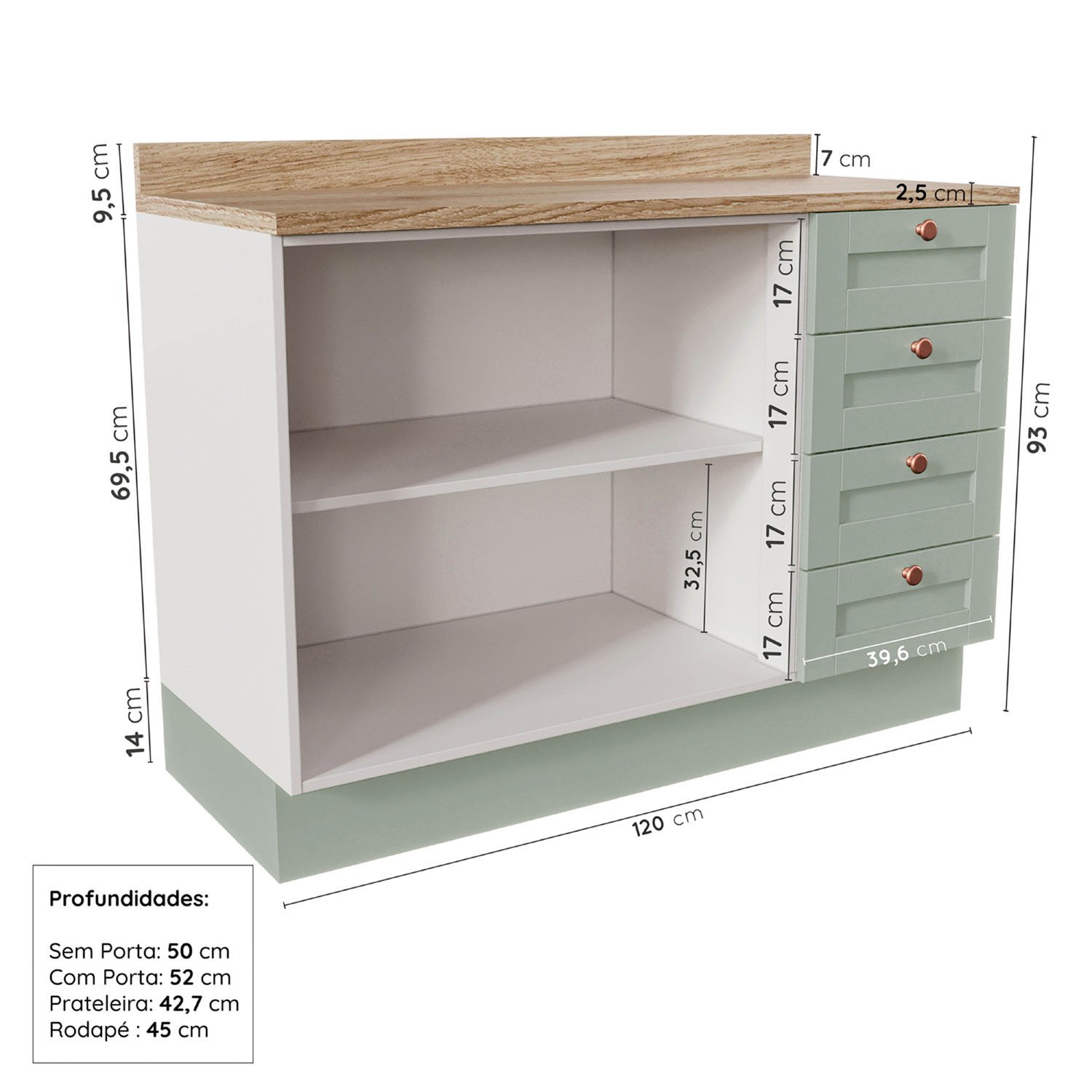 Cozinha Modulada 6 Peças com Tampo 3 Aéreos e 3 Balcões Arizona Cabecasa Madeiramadeira - 15