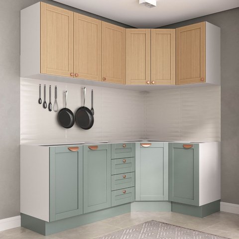 Cozinha Modulada 6 Peças sem Tampo 3 Aéreos e 3 Balcões Arizona CabeCasa MadeiraOriginals Marrom/Figueira/Menta