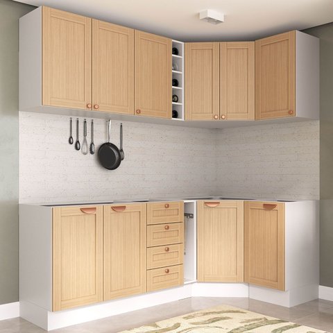 Cozinha Planejada 8 Peças sem Tampo 4 Aéreos e 4 Balcões Arizona CabeCasa MadeiraOriginals Marrom/Figueira