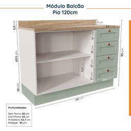Cozinha Modulada 8 Peças com Tampo 4 Aéreos e 4 Balcões Arizona CabeCasa MadeiraMadeira - 18