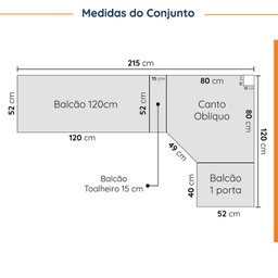 Cozinha Modulada 8 Peças com Tampo 4 Aéreos e 4 Balcões Arizona CabeCasa MadeiraMadeira - 2