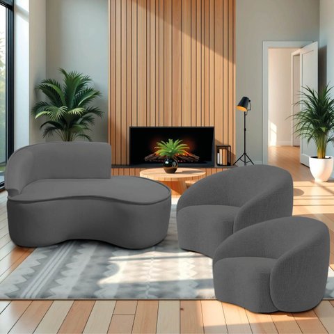 Kit Divã Recamier Orgânico Marrocos 150cm Lado Direito e 2 Poltronas Amore Linho