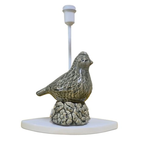 Base de Abajur de Mesa Cerâmica Pássaro Cinza Eletrificada E27 Bivolt 36cm Columbus Gold