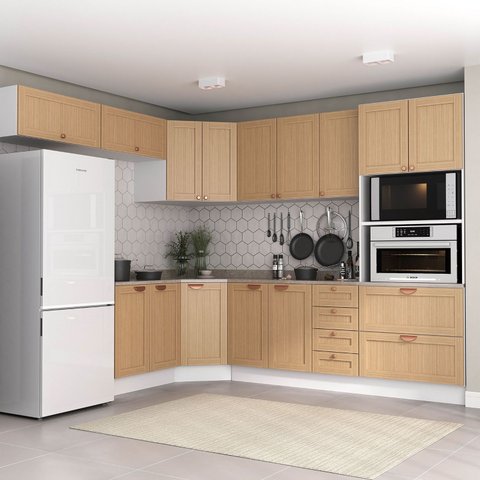 Cozinha Modulada 8 Peças com Tampo 1 Torre 4 Aéreos 3 Balcões Arizona CabeCasa MadeiraOriginals Marrom/Figueira