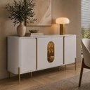 Ver imagem 1 de Aparador Buffet Prime 4 Portas LED Vidro 180cm Sala Jantar Hall de Entrada Cantinho Cafe:Off White