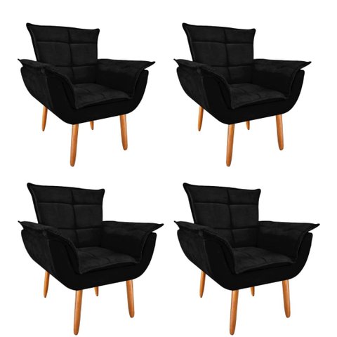 Kit 4 Poltronas Opala GatMagazine-Suede Preto