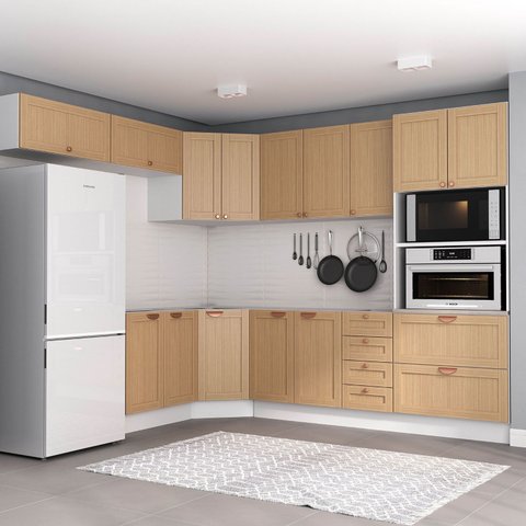 Cozinha Planejada 8 Peças sem Tampo 1 Torre 4 Aéreos 3 Balcões Arizona CabeCasa MadeiraOriginals Marrom/Figueira