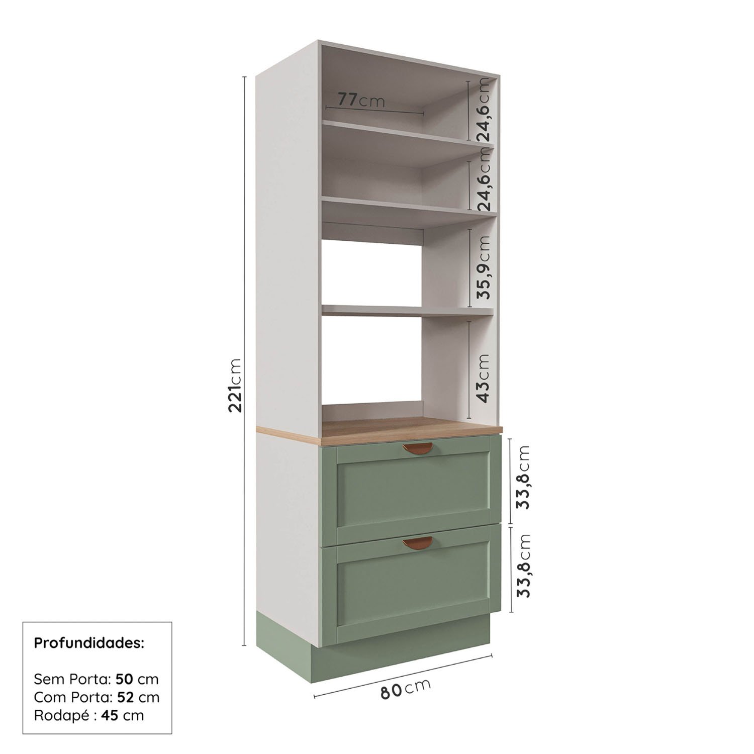 Cozinha Modulada 8 Peças com Tampo 1 Torre 4 Aéreos 3 Balcões Arizona Cabecasa Madeiramadeira - 11