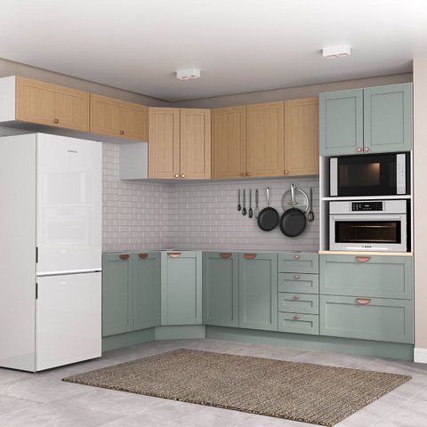 Cozinha Modulada 8 Peças sem Tampo 1 Torre 4 Aéreos 3 Balcões Arizona CabeCasa MadeiraOriginals Verde/Figueira/Menta