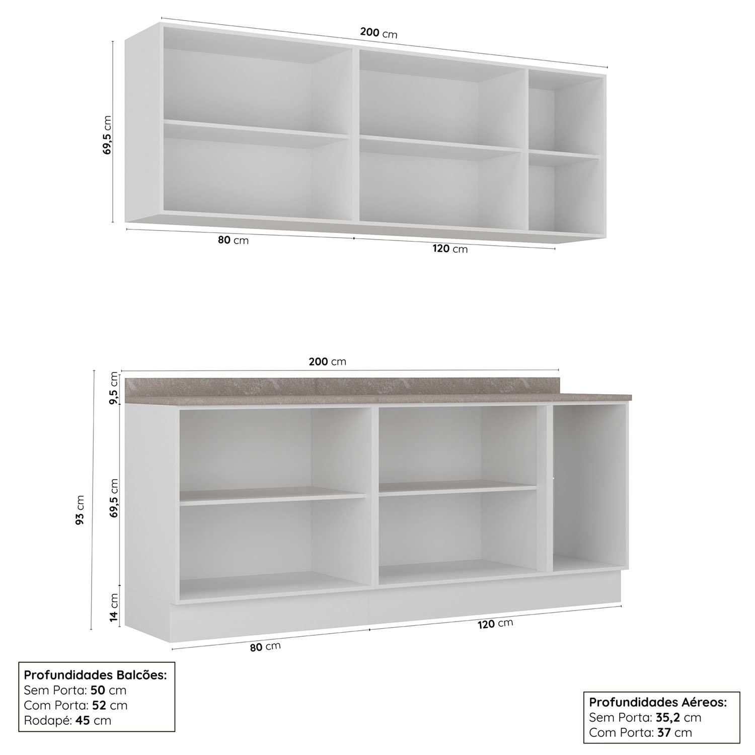 Cozinha Modulada 4 Peças com Tampo 2 Aéreos 2 Balcões Arizona Cabecasa Madeiramadeira - 2