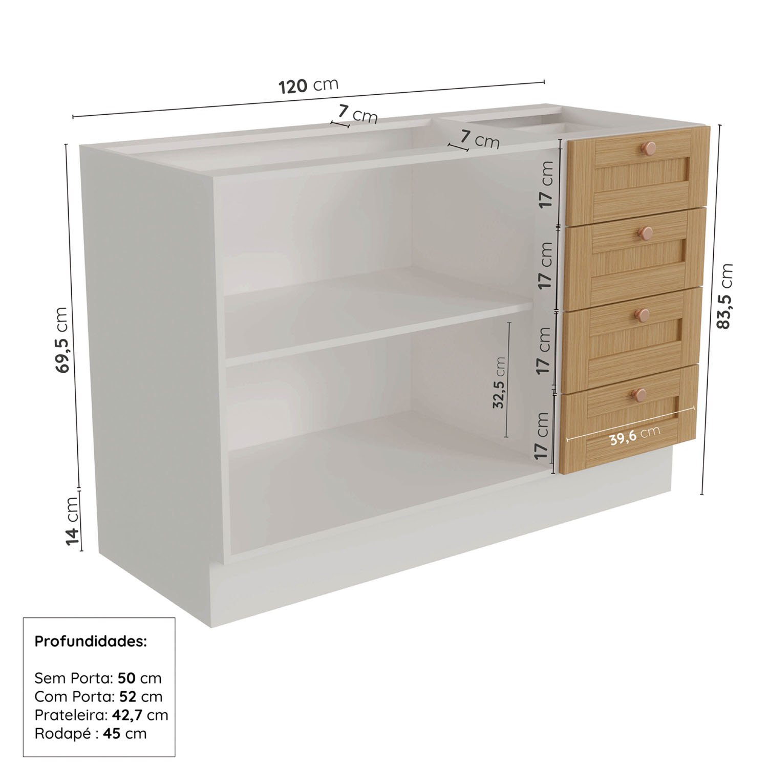 Cozinha Modulada 4 Peças sem Tampo 2 Aéreos 2 Balcões Arizona Cabecasa Madeiramadeira - 12