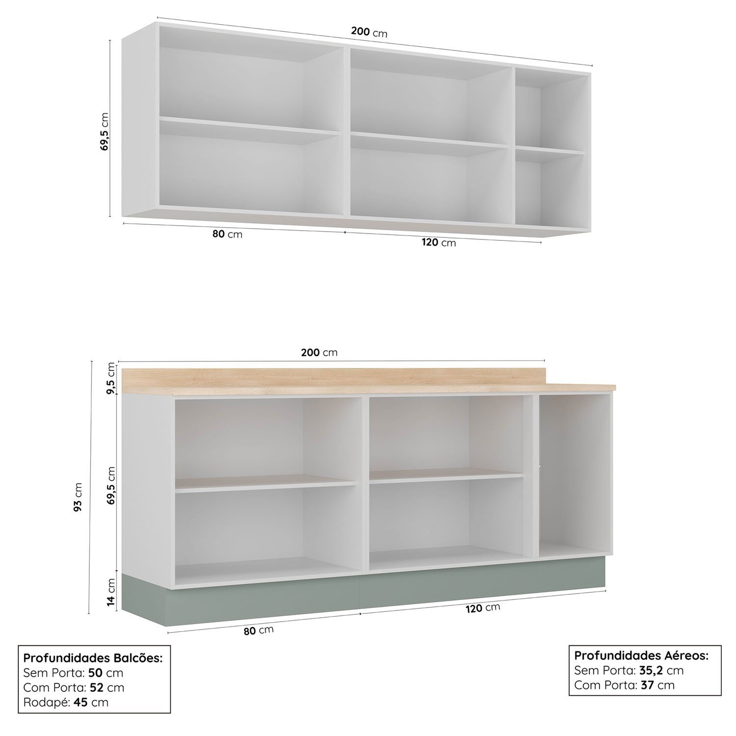 Cozinha Modulada 4 Peças com Tampo 2 Aéreos 2 Balcões Arizona Cabecasa Madeiramadeira - 2