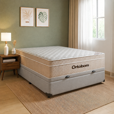 Cama Box Molas Ensacadas Baú Casal Colchão Airtech Ortobom