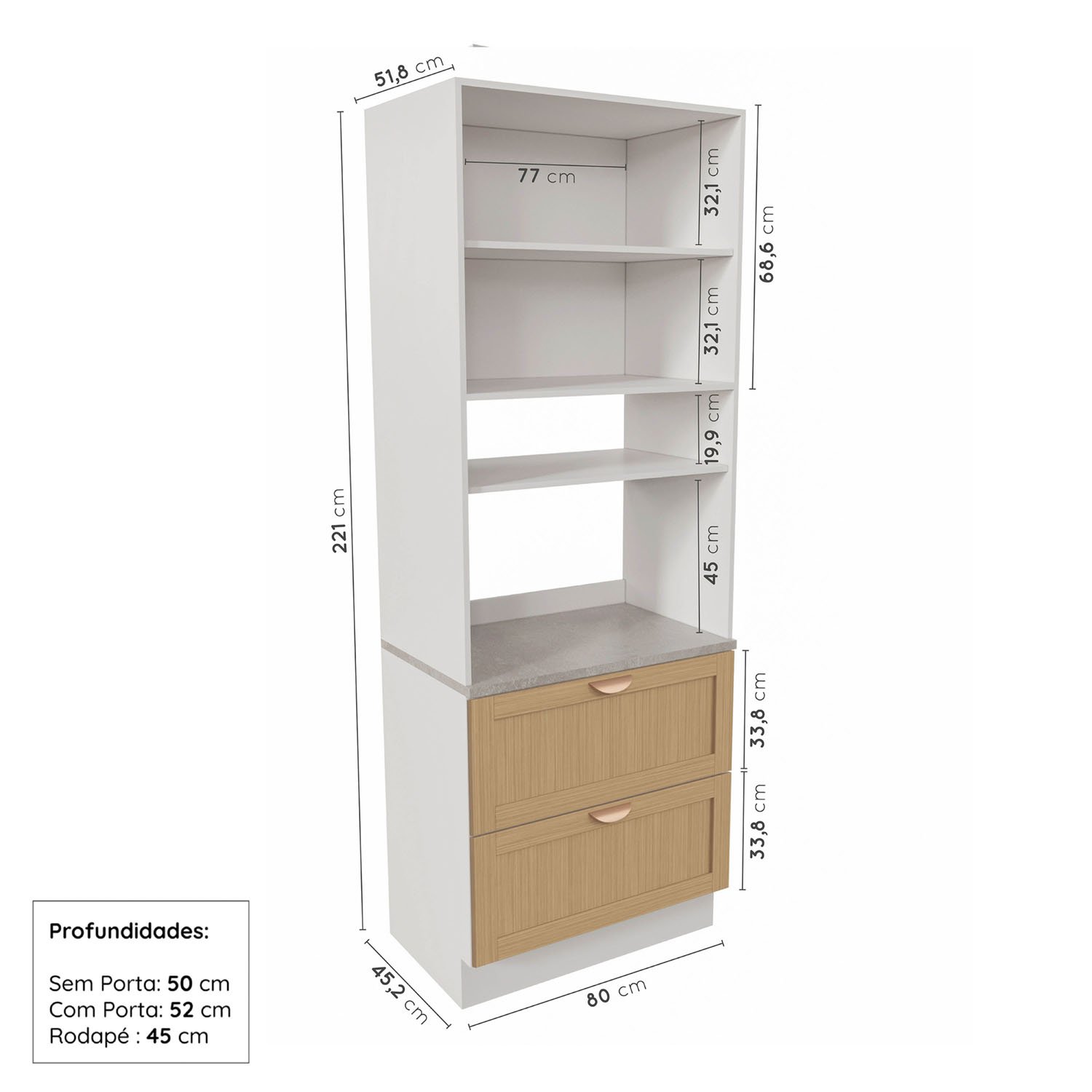 Cozinha Modulada 4 Peças com Tampo 1 Torre 1 Aéreo 2 Balcões Arizona Cabecasa Madeiramadeira - 11