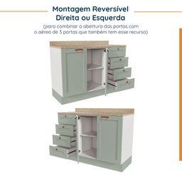Cozinha Modulada 4 Peças com Tampo 1 Torre 1 Aéreo 2 Balcões Arizona Cabecasa Madeiramadeira - 7