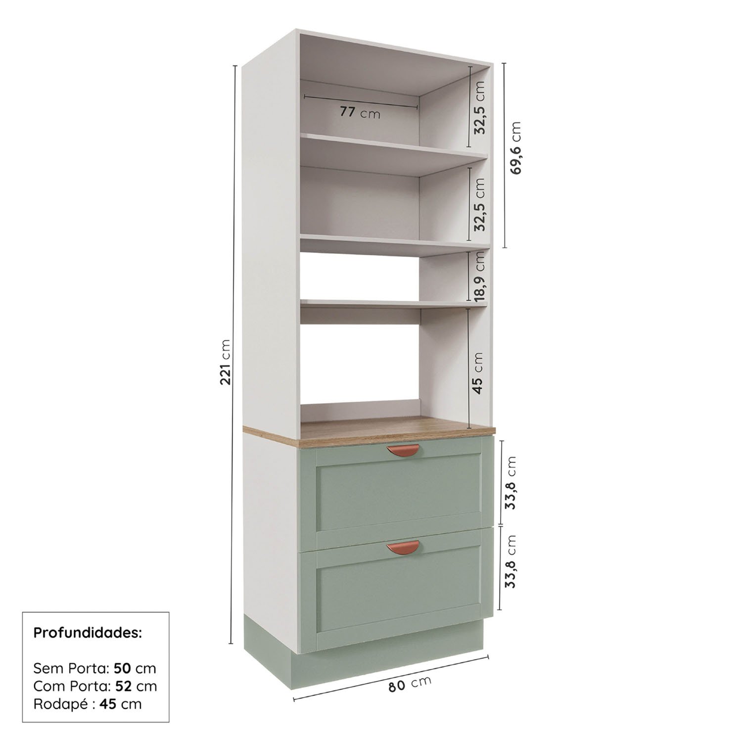 Cozinha Modulada 4 Peças com Tampo 1 Torre 1 Aéreo 2 Balcões Arizona Cabecasa Madeiramadeira - 11