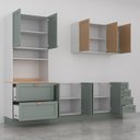 Ver mais imagens de Cozinha Planejada 4 Peças sem Tampo 1 Torre 1 Aéreo 2 Balcões Arizona CabeCasa MadeiraOriginals Verde/Figueira/Menta