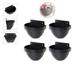Kit 4 Vasos Parede Meia Lua Herbario Flores Anti-dengue Plantas Suculentas 3l Ervas Aromaticas Preto - 1
