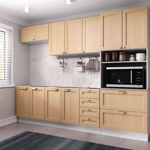 Cozinha Modulada 5 Peças sem Tampo 1 Torre 2 Aéreos 2 Balcões Arizona CabeCasa MadeiraOriginals Marrom/Figueira