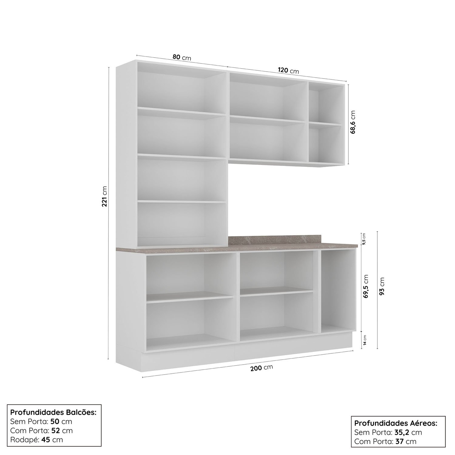 Cozinha Modulada 4 Peças com Tampo 2 Aéreos 2 Balcões Arizona Cabecasa Madeiramadeira - 2